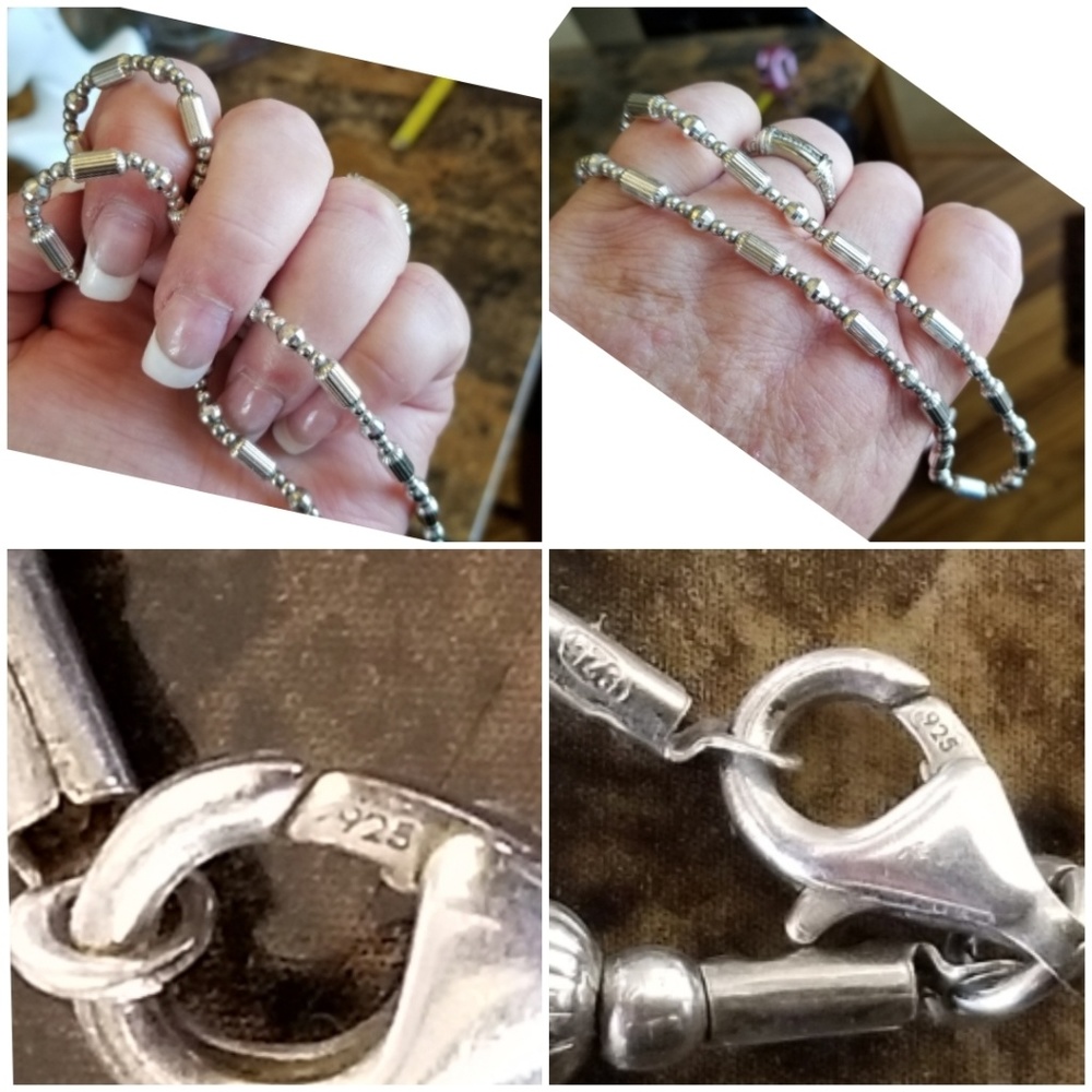 Heavy Solid Sterling Silver Necklace 16.5" - image 3